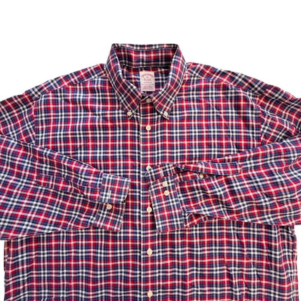 Brooks Brothers Red Blue Plaid Buttondown Shirt Madison XL 100% Supima Cotton